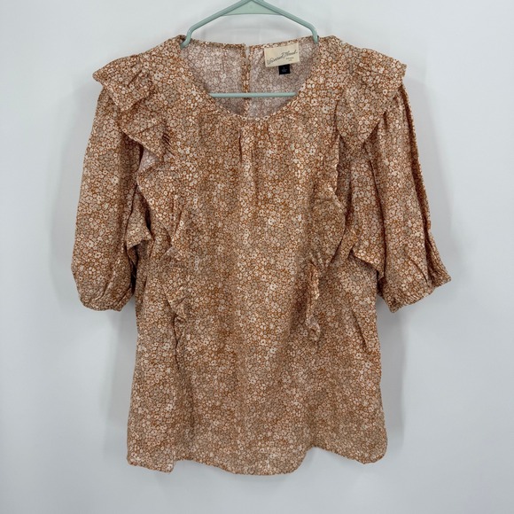 Universal Thread Tops - Universal Thread Womens Floral‎ Ruffle Blouse Top Brown Size L